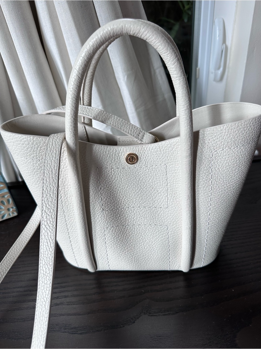 Harrods Cream Textured Leather Crossbody Tote